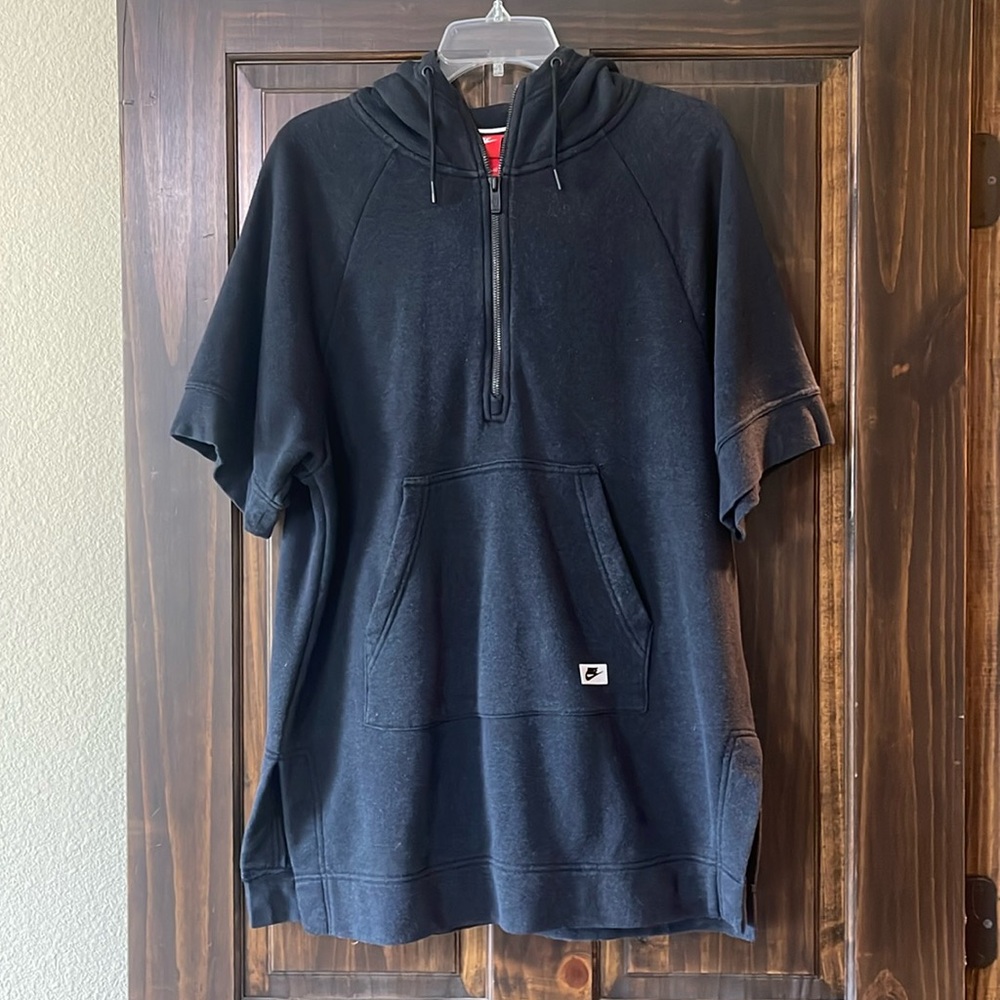 Nike Short Sleeve Hooded Black Half Zip Tunic Size XS